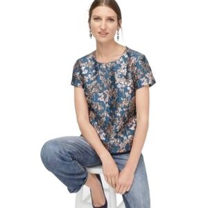 J. Crew Collection Ariana Cherry Blossom Teal Metallic Top Size XS